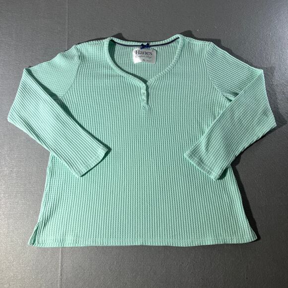 Hanes Other - Hanes Comfort Sleep Mint Waffle Henley Top XL